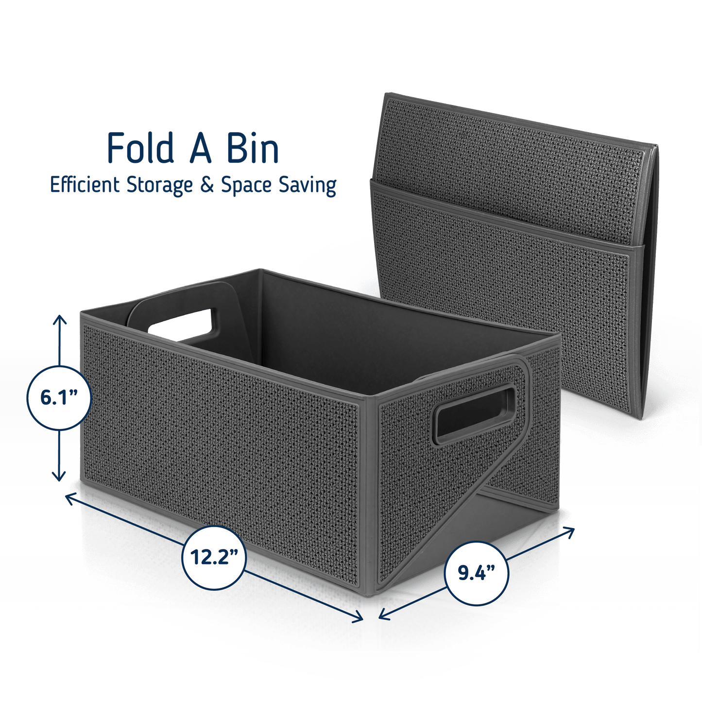 Collapsible Decorative Plastic Storage Bins, Set of 3, Grey