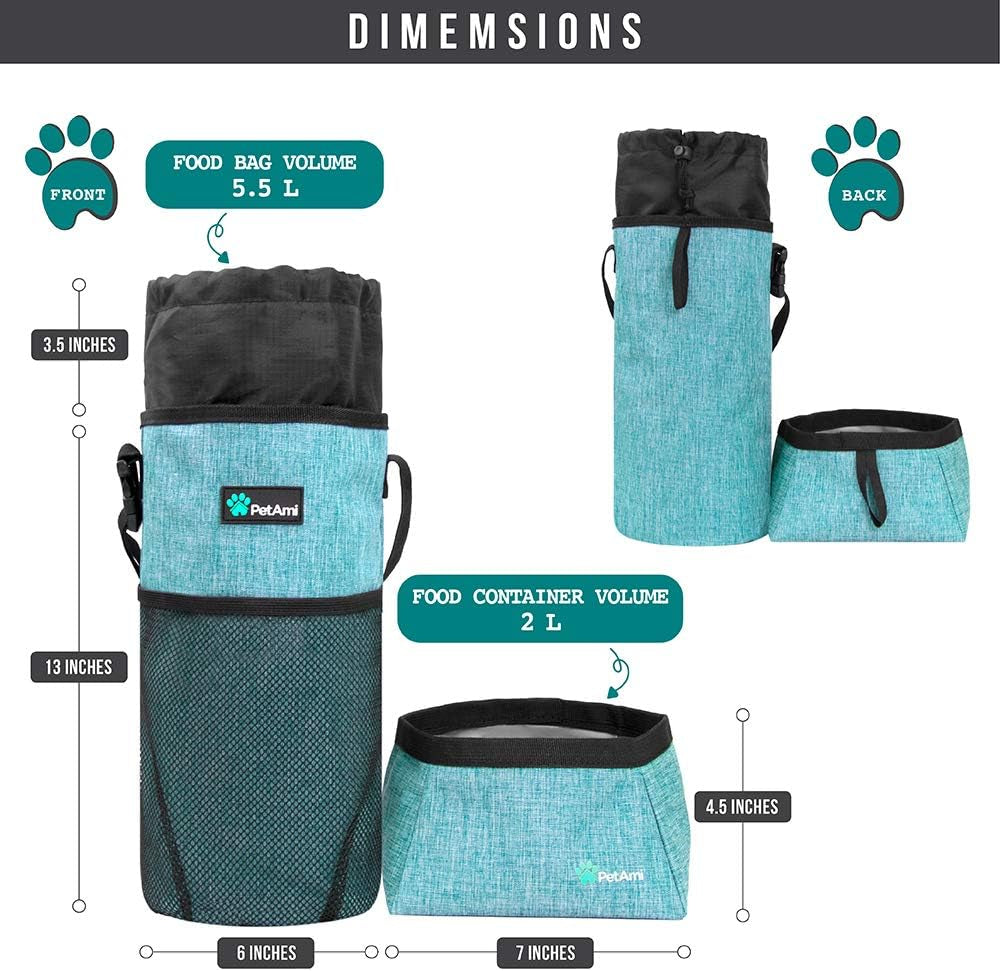 Travel Dog Food Bag & Bowls Set, Collapsible Foldable Waterproof Dog Camping Bowls Cup Dish Accessories for Hiking, Sea Blue & Gray
