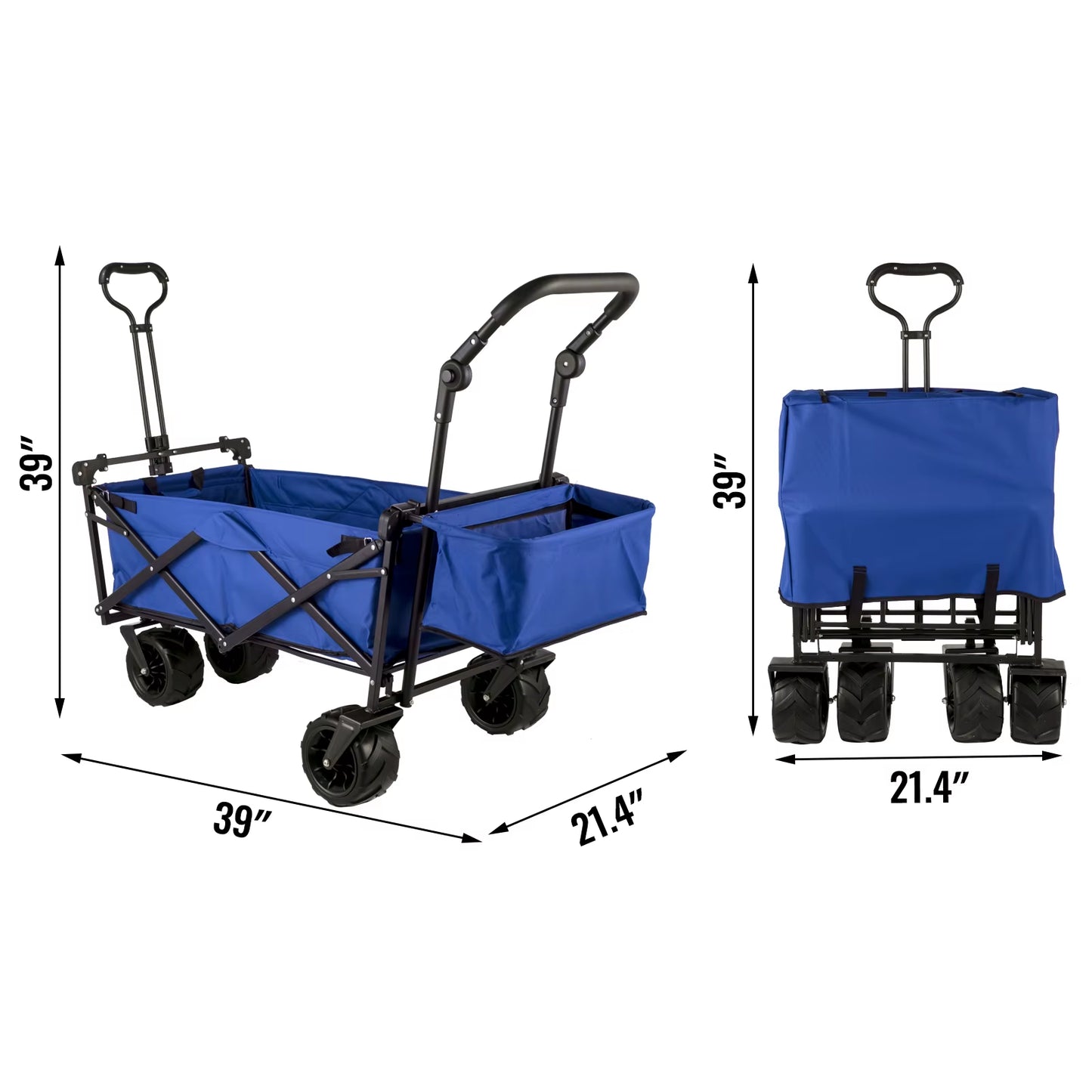 Succebuy Folding Wagon Cart Adjustable Handle Bar Removable Canopy Oxford Cloth Collapsible Shopping Outdoor Camping Beach Cart