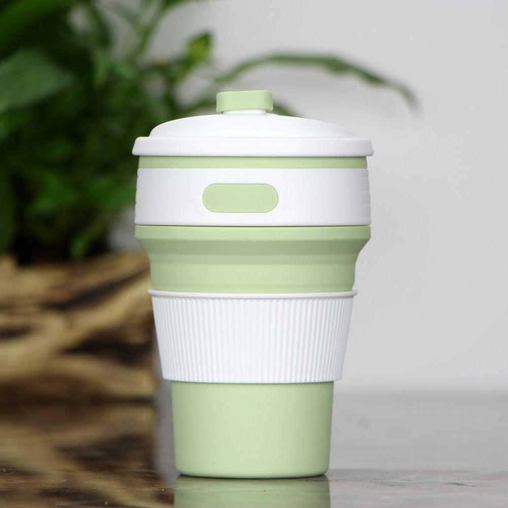 CLTEIN 12Oz Collapsible Cups for Coffee,Pocket Size and Reuseable Travel Mug with Lid,Food-Grade and BPA Free for Kids and Adults (Green)