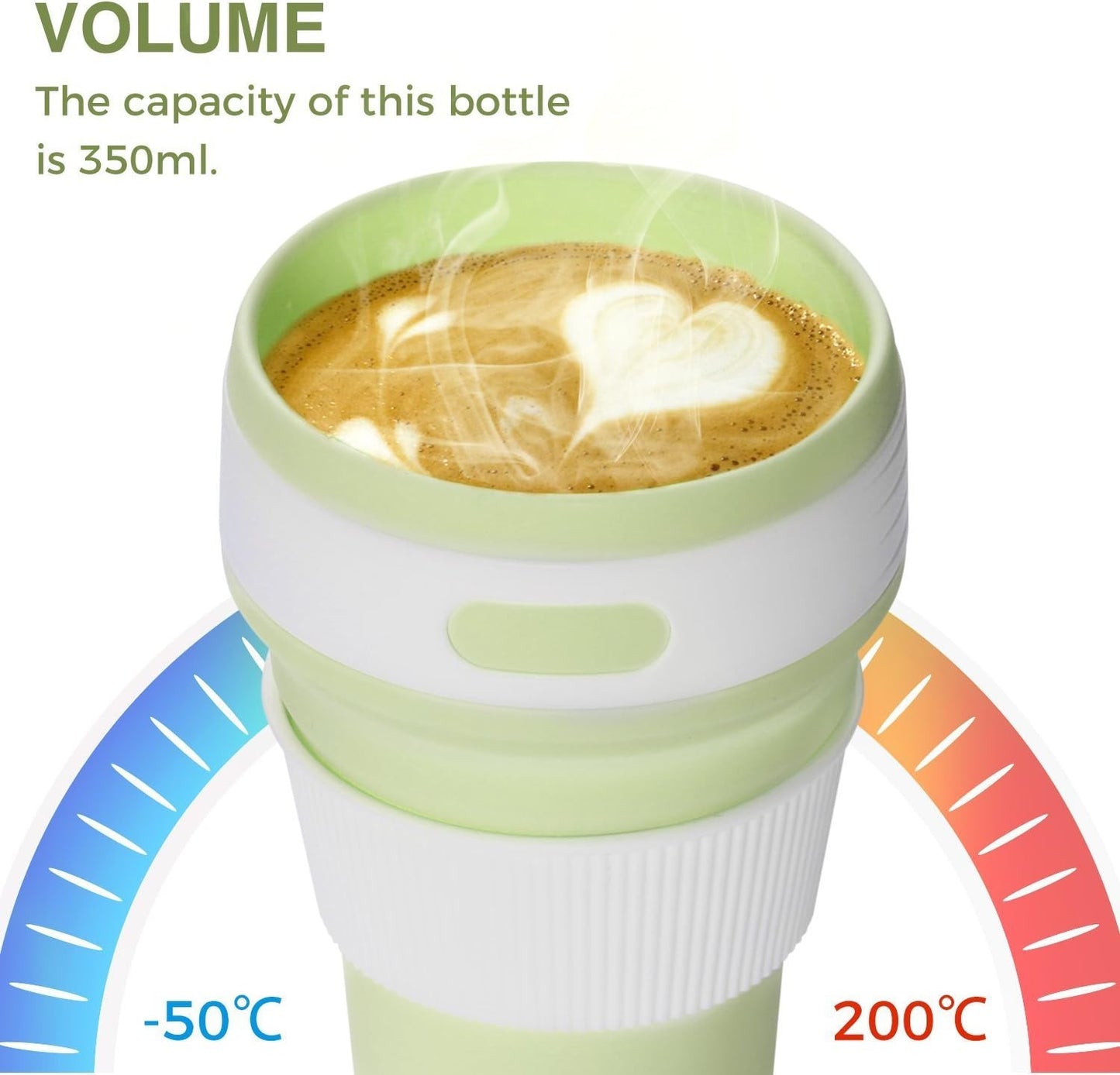 CLTEIN 12Oz Collapsible Cups for Coffee,Pocket Size and Reuseable Travel Mug with Lid,Food-Grade and BPA Free for Kids and Adults (Green)