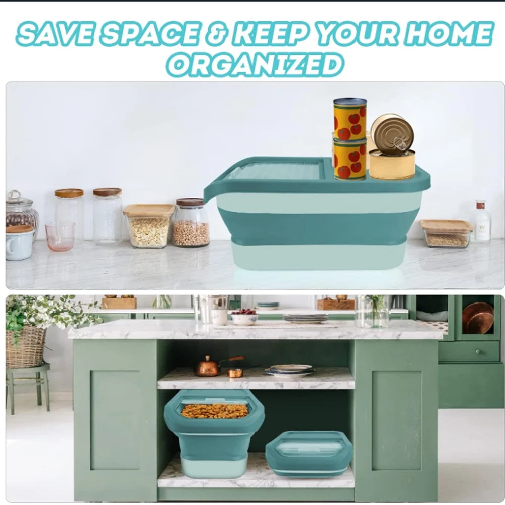 13-15Lb Collapsible Dog Food Container with Sliding Lid, Measuring Cup,Plastic Dog Food Bin