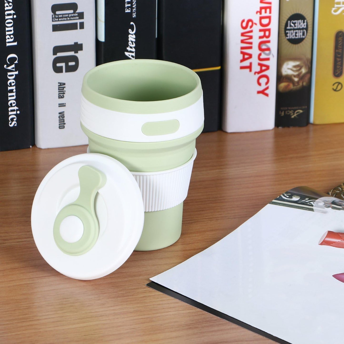 CLTEIN 12Oz Collapsible Cups for Coffee,Pocket Size and Reuseable Travel Mug with Lid,Food-Grade and BPA Free for Kids and Adults (Green)