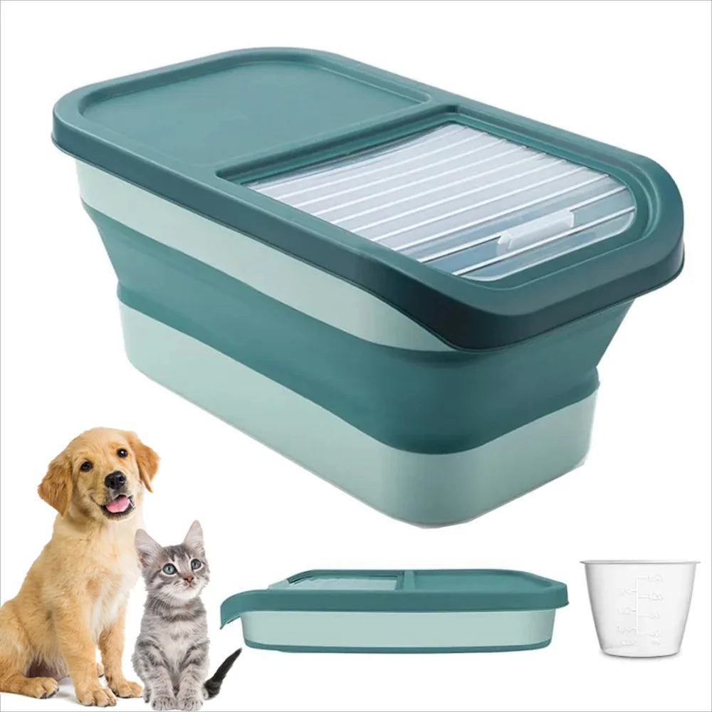 13-15Lb Collapsible Dog Food Container with Sliding Lid, Measuring Cup,Plastic Dog Food Bin
