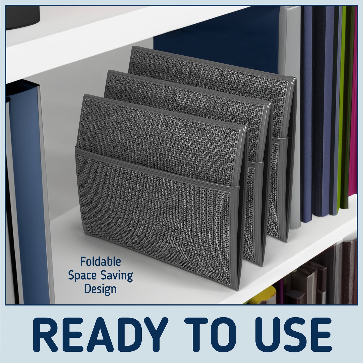 Collapsible Decorative Plastic Storage Bins, Set of 3, Grey