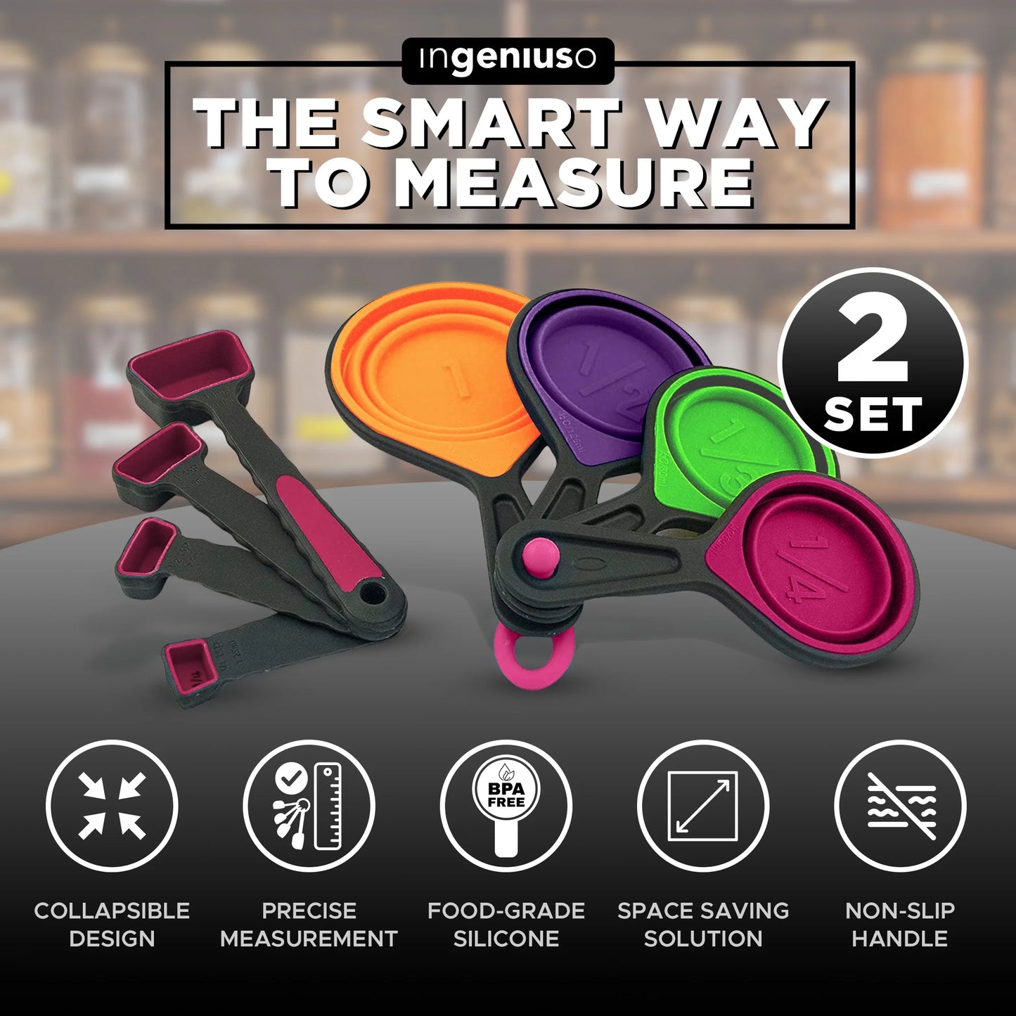 8-Piece Collapsible Measuring Cups and Measuring Spoons - Pink