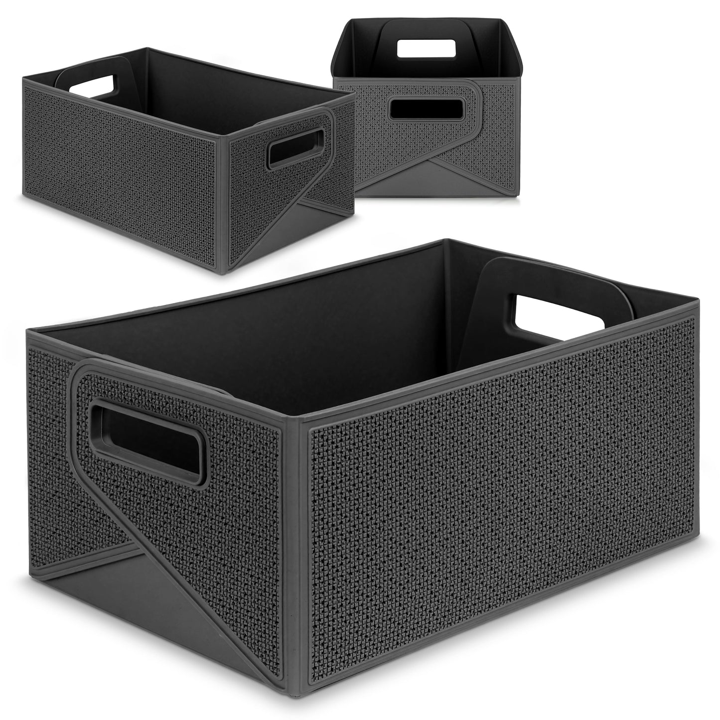 Collapsible Decorative Plastic Storage Bins, Set of 3, Grey