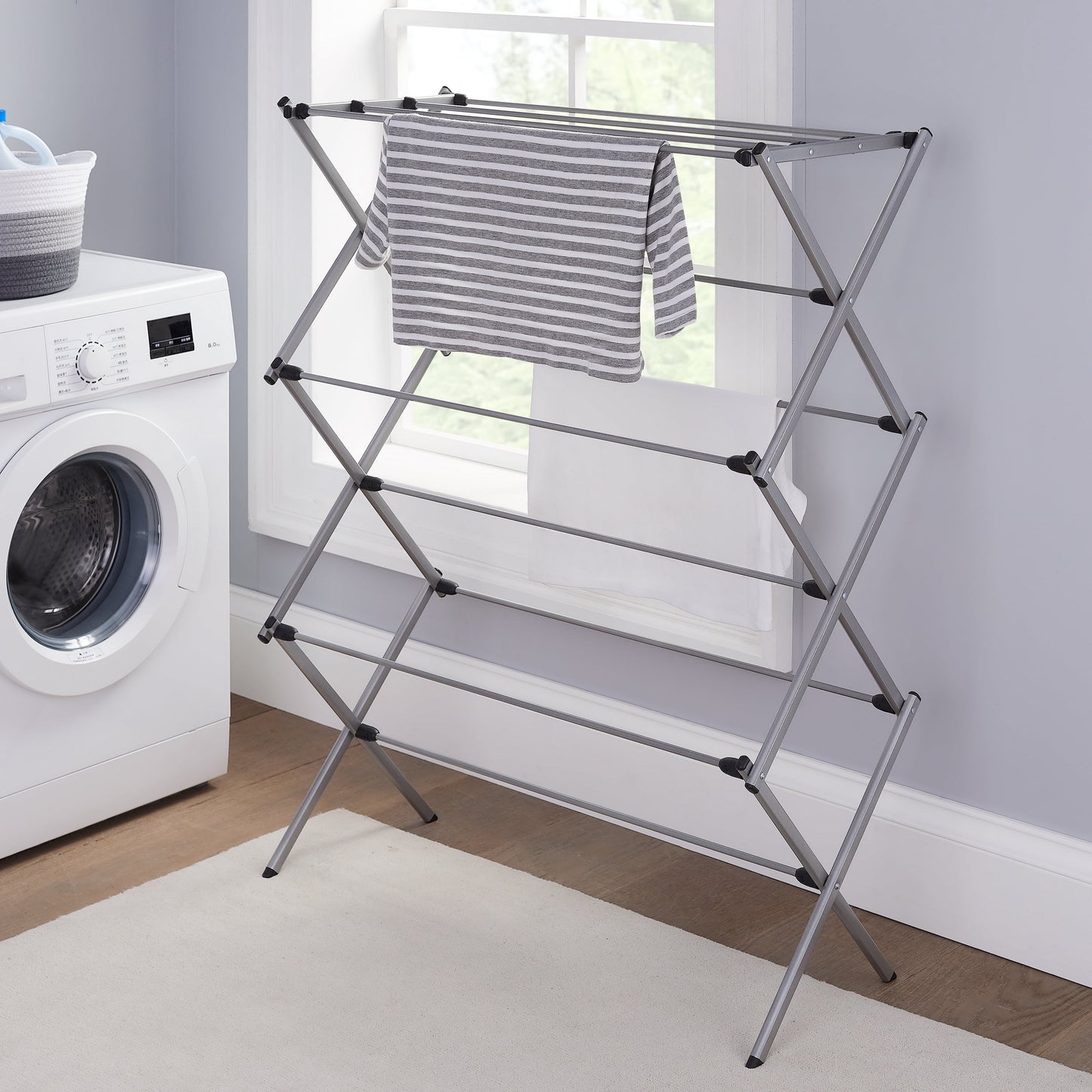 Functional and Energy Saving Oversized Collapsible Steel Closets Clothes Drying Rack, Silver