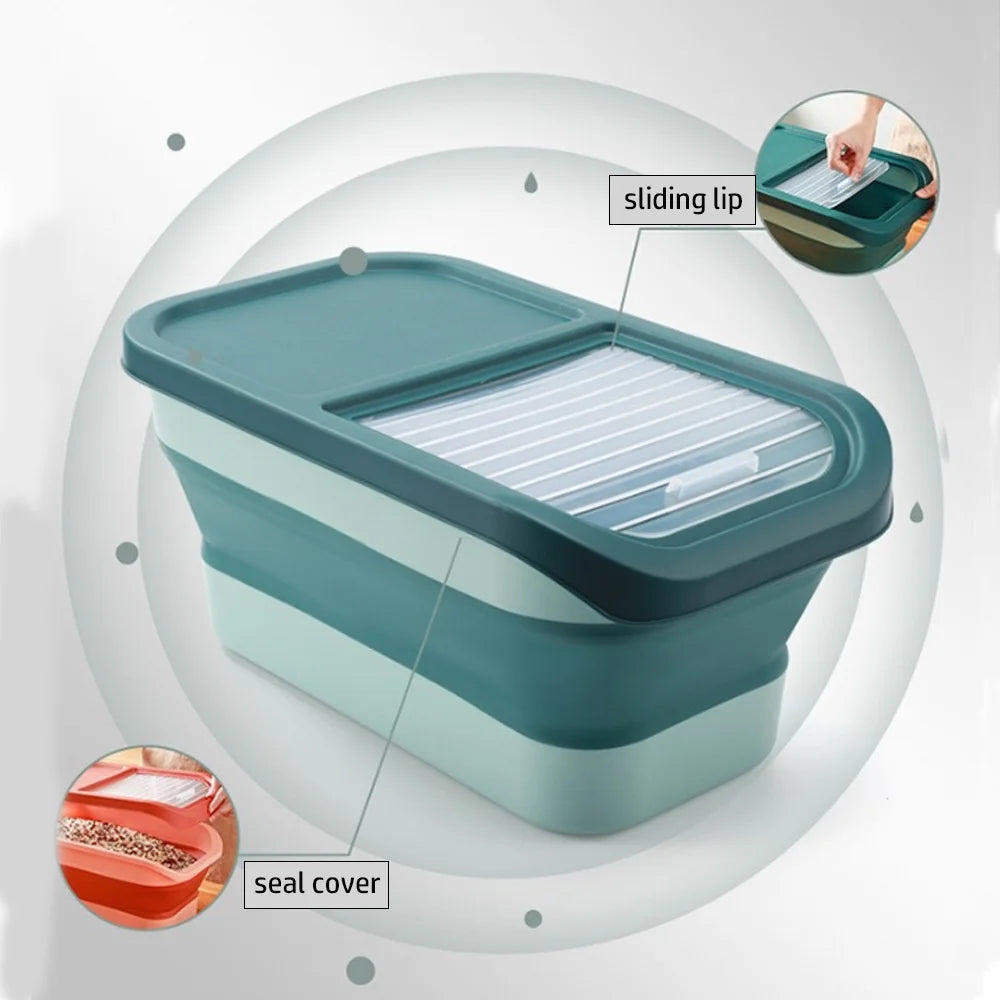 13-15Lb Collapsible Dog Food Container with Sliding Lid, Measuring Cup,Plastic Dog Food Bin