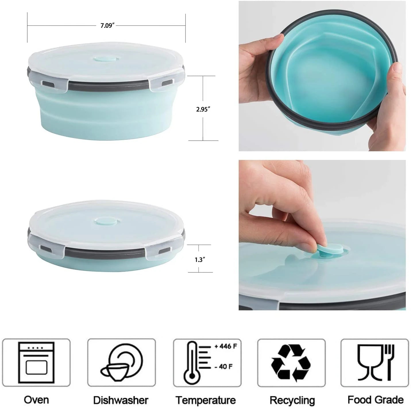 42Oz Collapsible Camping Bowl Portable Silicone Bowl with Lid for Travel Camping Hiking Kitchen Compatible with Freezer and Microwave 1200ML