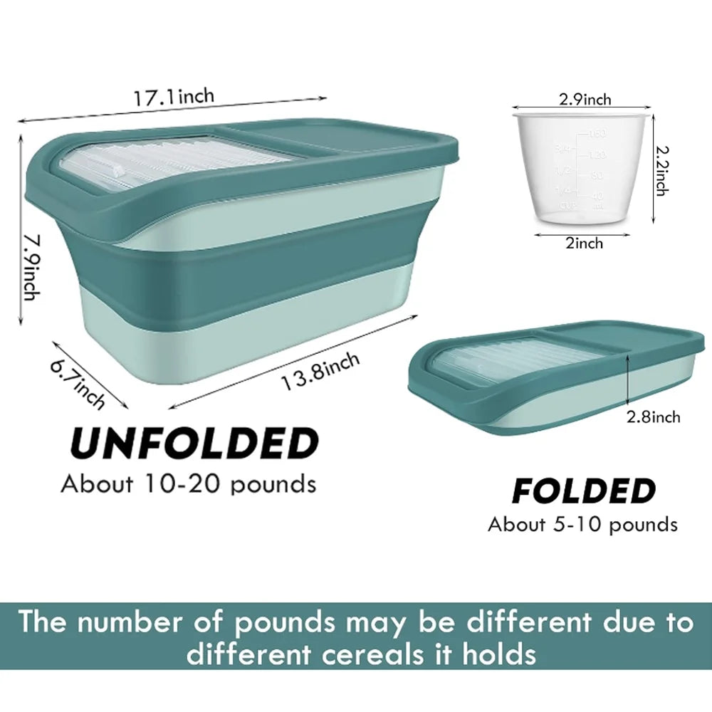 13-15Lb Collapsible Dog Food Container with Sliding Lid, Measuring Cup,Plastic Dog Food Bin