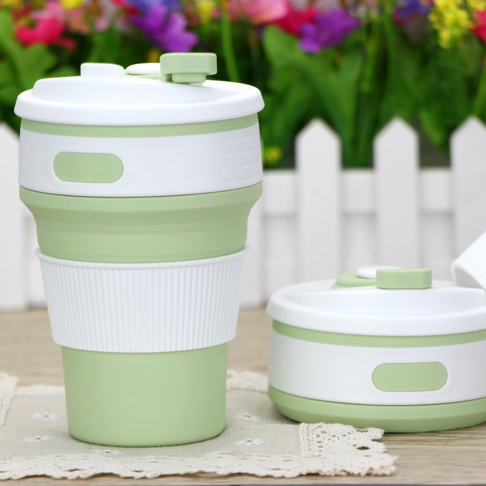 CLTEIN 12Oz Collapsible Cups for Coffee,Pocket Size and Reuseable Travel Mug with Lid,Food-Grade and BPA Free for Kids and Adults (Green)