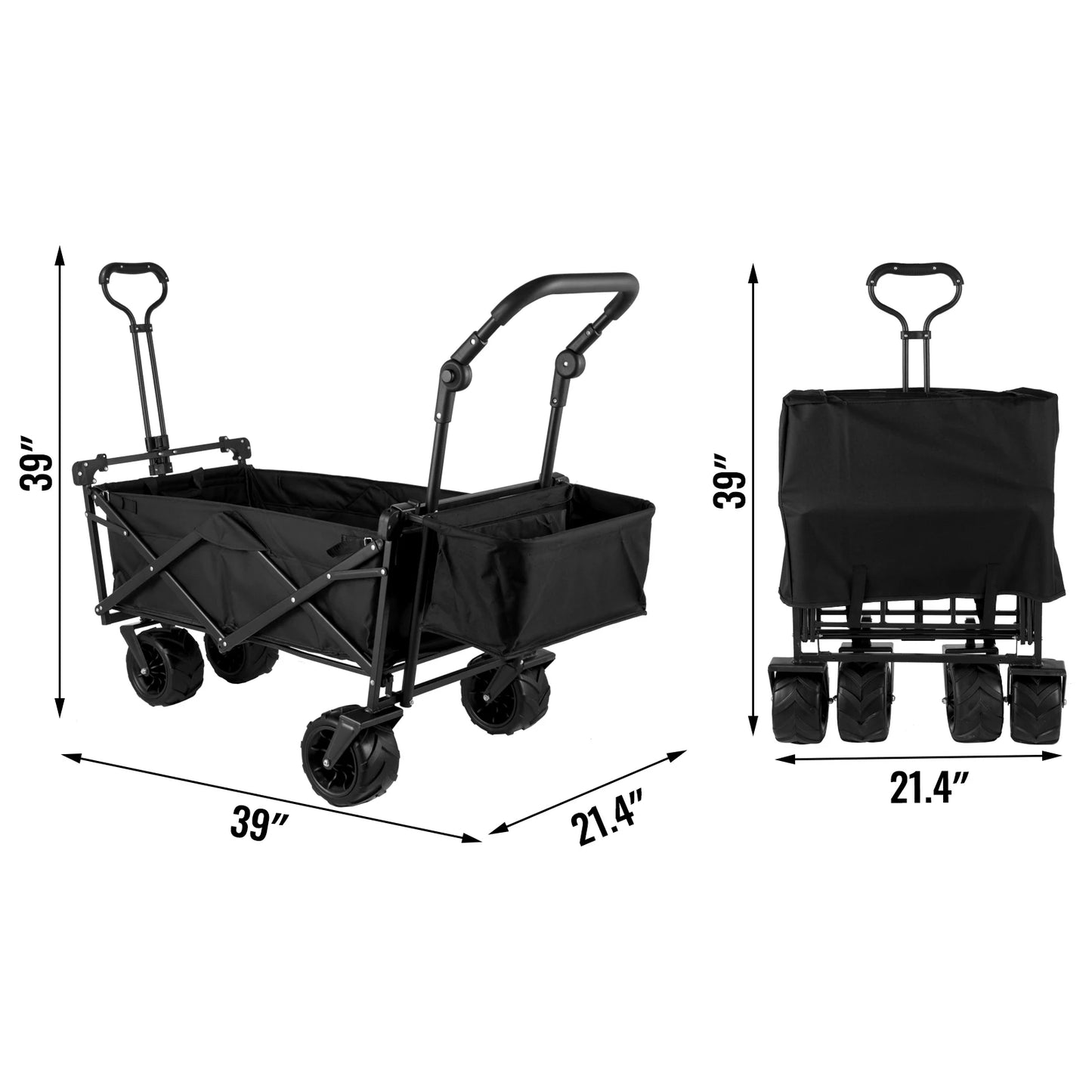 Succebuy Folding Wagon Cart Adjustable Handle Bar Removable Canopy Oxford Cloth Collapsible Shopping Outdoor Camping Beach Cart