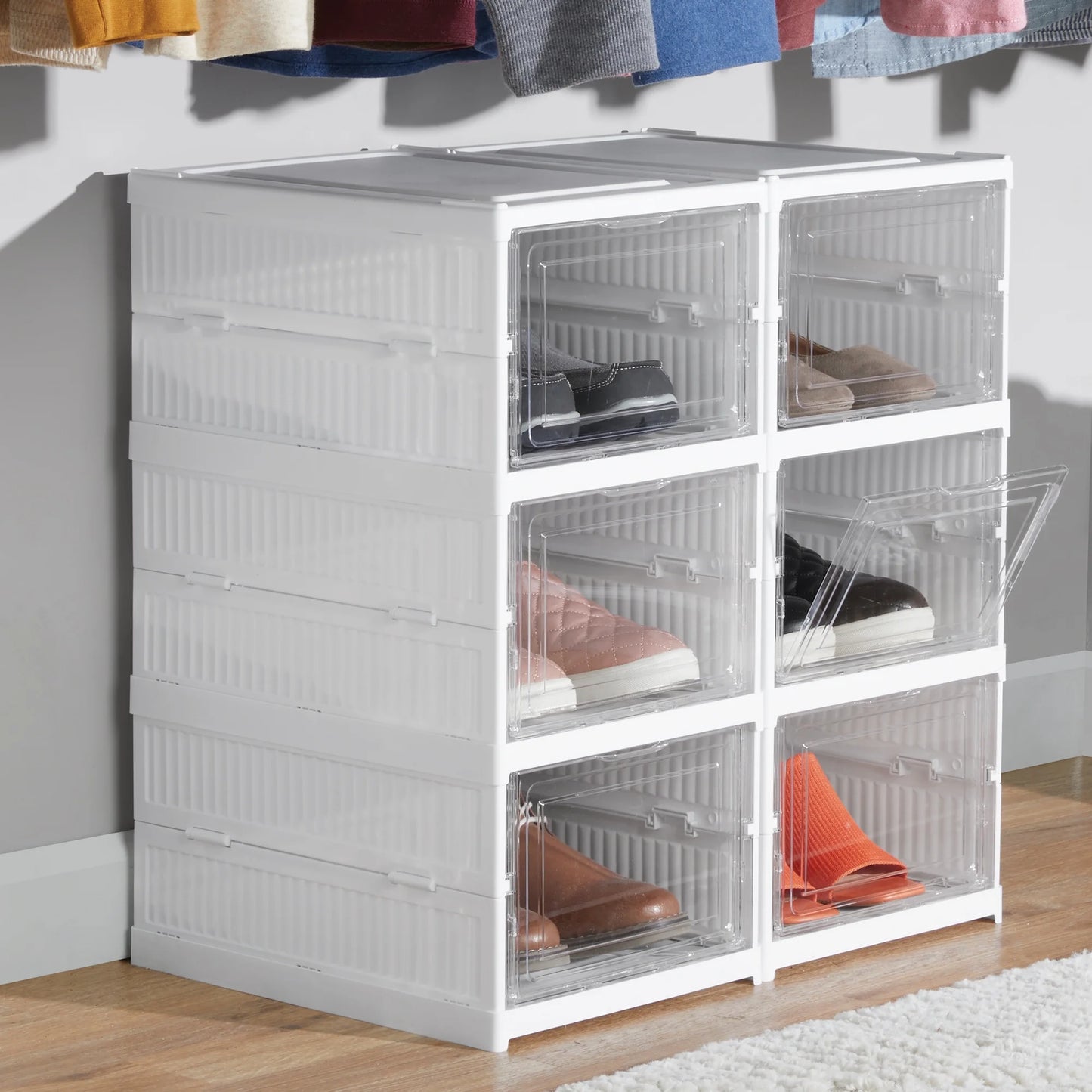 3-Tier Collapsible Shoe Organizer, Clear/White