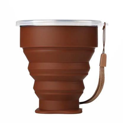 Portable Silicone Foldable Cup with Lanyard Heat Resistant Collapsible Cups Lid Folding Storage Travel Mug for Hot Water Coffee