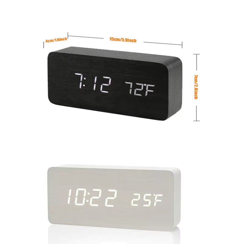 Wooden Digital Alarm Clock, LED Alarm Clock with Temperature