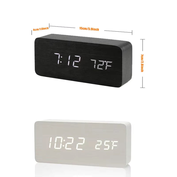 Wooden Digital Alarm Clock, LED Alarm Clock with Temperature