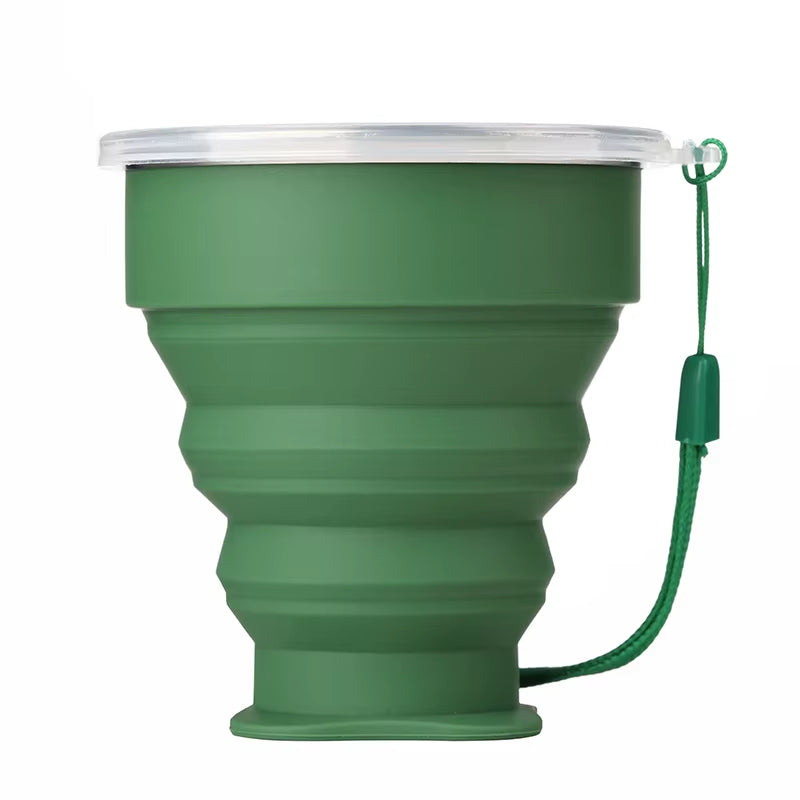 Portable Silicone Foldable Cup with Lanyard Heat Resistant Collapsible Cups Lid Folding Storage Travel Mug for Hot Water Coffee