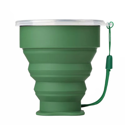Portable Silicone Foldable Cup with Lanyard Heat Resistant Collapsible Cups Lid Folding Storage Travel Mug for Hot Water Coffee