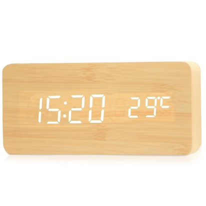 Wooden Digital Alarm Clock, LED Alarm Clock with Temperature