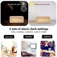 Wooden Digital Alarm Clock, LED Alarm Clock with Temperature