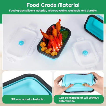 4 Pack Silicone Collapsible Bowls with Airtight Lids, Collapsible Food Storage C