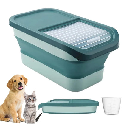 13-15Lb Collapsible Dog Food Container with Sliding Lid, Measuring Cup,Plastic Dog Food Bin