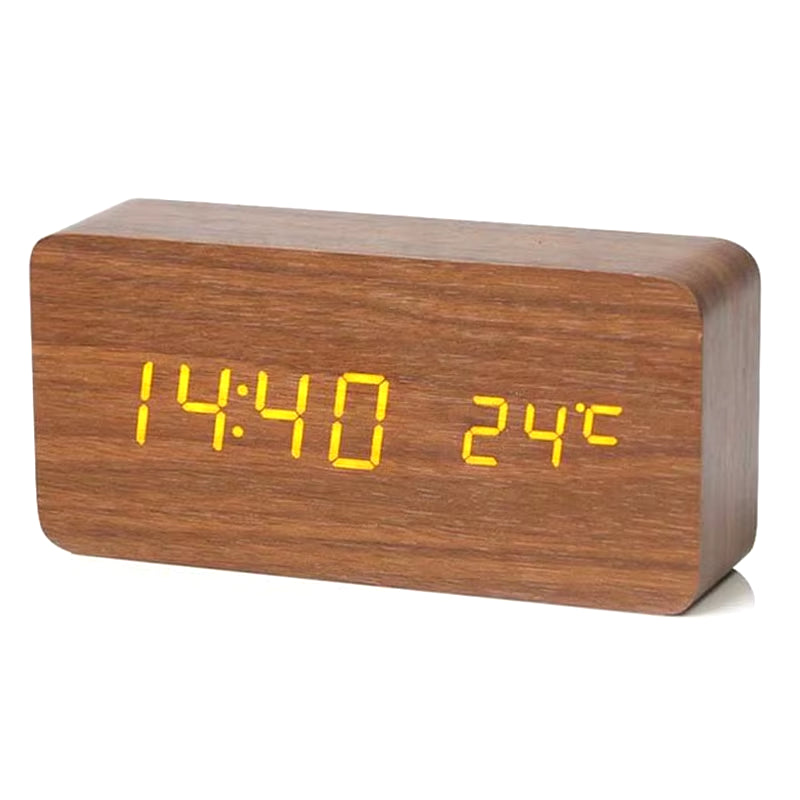 Wooden Digital Alarm Clock, LED Alarm Clock with Temperature