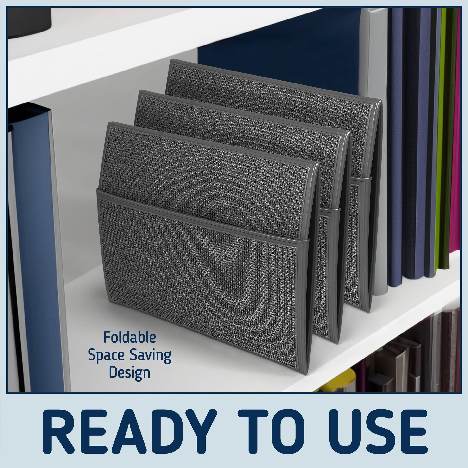 Collapsible Decorative Plastic Storage Bins, Set of 3, Grey
