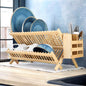 2-Tier Collapsible Kitchen Bamboo Drying Dish Rack with Utensil Holder