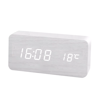 Wooden Digital Alarm Clock, LED Alarm Clock with Temperature