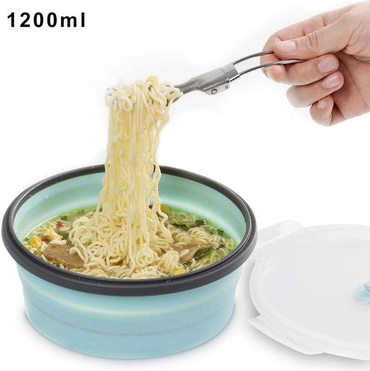 42Oz Collapsible Camping Bowl Portable Silicone Bowl with Lid for Travel Camping Hiking Kitchen Compatible with Freezer and Microwave 1200ML
