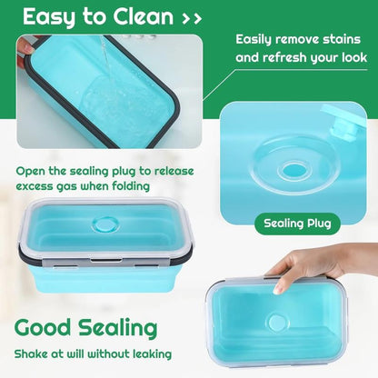 4 Pack Silicone Collapsible Bowls with Airtight Lids, Collapsible Food Storage C