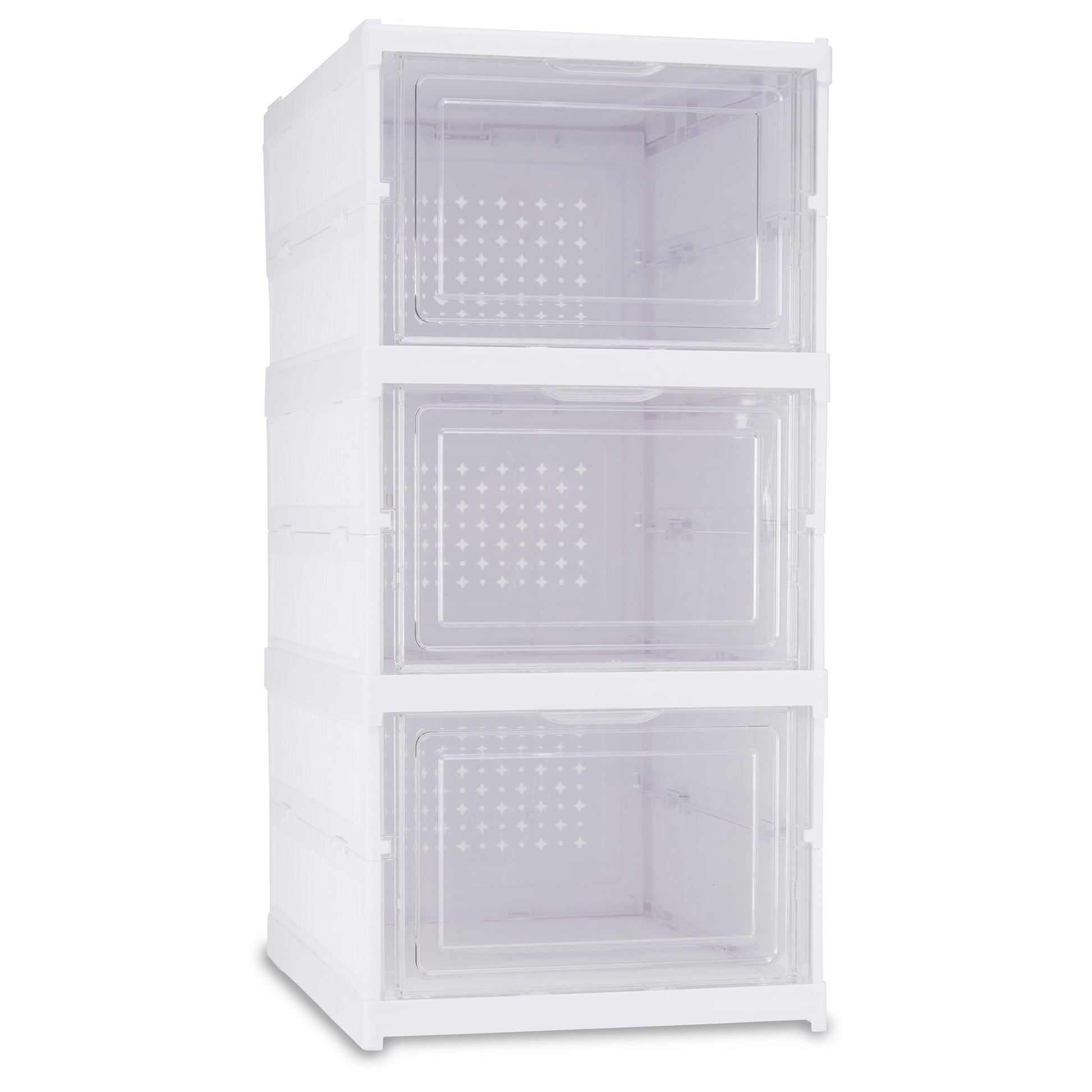 3-Tier Collapsible Shoe Organizer, Clear/White