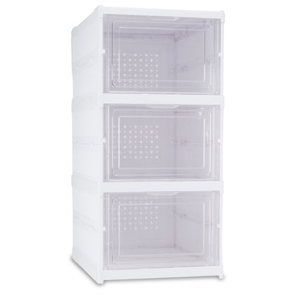 3-Tier Collapsible Shoe Organizer, Clear/White