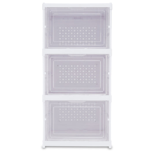 3-Tier Collapsible Shoe Organizer, Clear/White