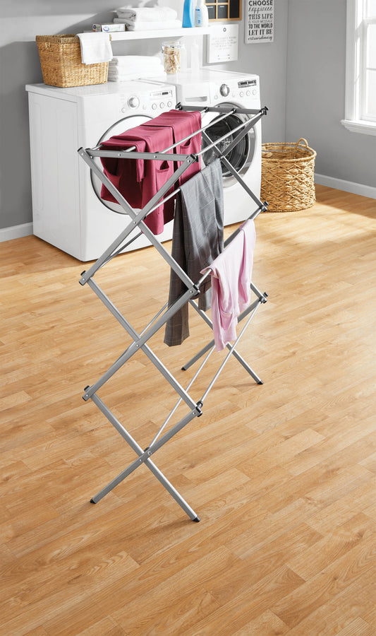 Functional and Energy Saving Oversized Collapsible Steel Closets Clothes Drying Rack, Silver