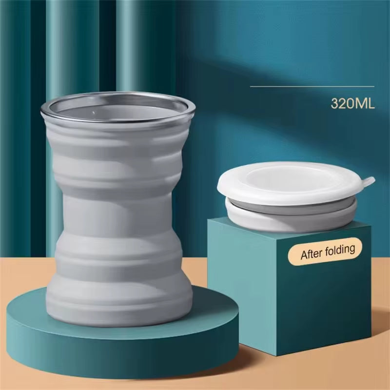 Portable Silicone Foldable Cup with Lanyard Heat Resistant Collapsible Cups Lid Folding Storage Travel Mug for Hot Water Coffee
