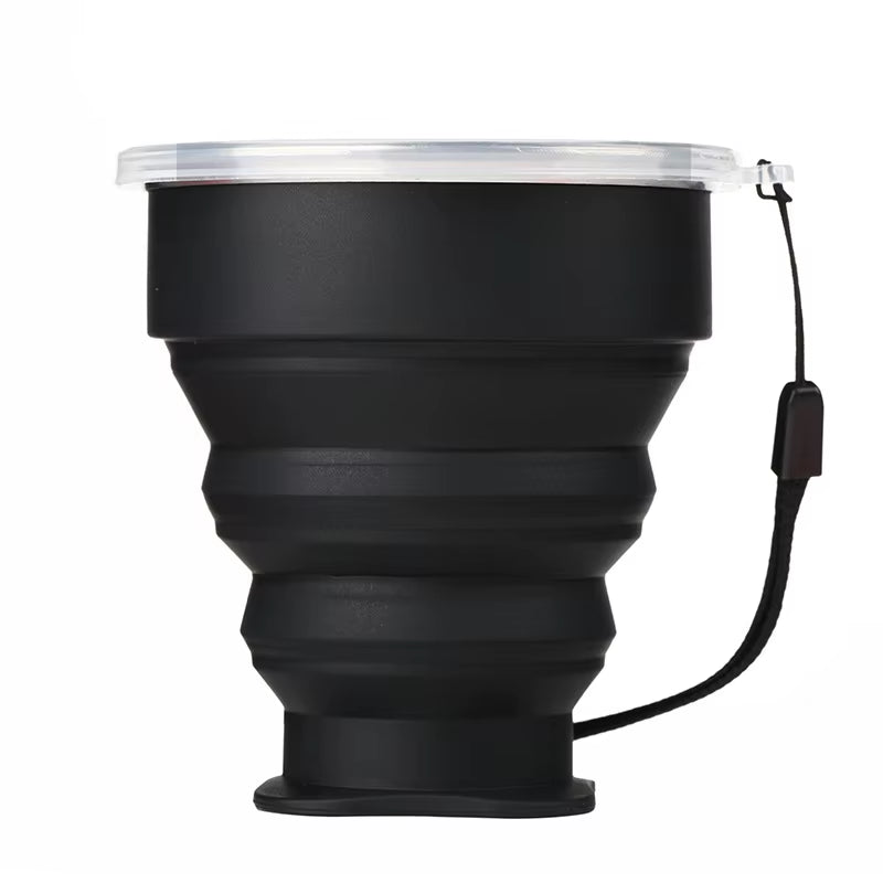 Portable Silicone Foldable Cup with Lanyard Heat Resistant Collapsible Cups Lid Folding Storage Travel Mug for Hot Water Coffee