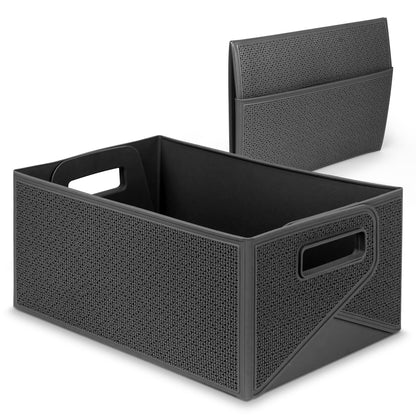 Collapsible Decorative Plastic Storage Bins, Set of 3, Grey