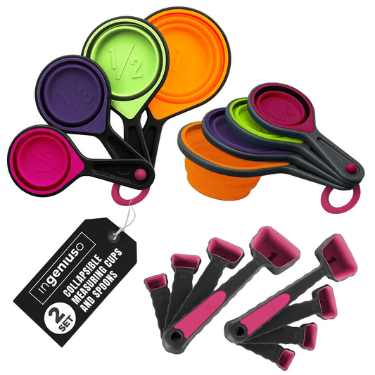 8-Piece Collapsible Measuring Cups and Measuring Spoons - Pink