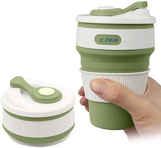 CLTEIN 12Oz Collapsible Cups for Coffee,Pocket Size and Reuseable Travel Mug with Lid,Food-Grade and BPA Free for Kids and Adults (Green)