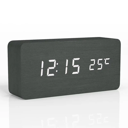 Wooden Digital Alarm Clock, LED Alarm Clock with Temperature