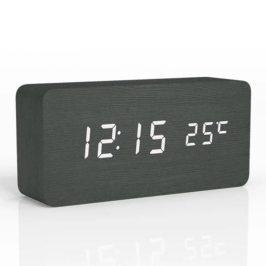Wooden Digital Alarm Clock, LED Alarm Clock with Temperature